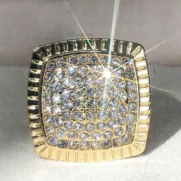 🔥Luxury Big Crystal Rhinestone CZ Wedding Iced Out Gold Plated Ring,UNVN12392 - Picture 3 of 12